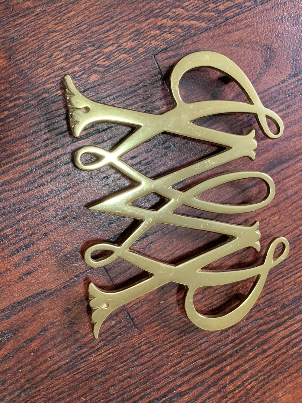 Vintage Colonial Williamsburg Brass Trivet William & Mary Cypher 1950 CW10-11